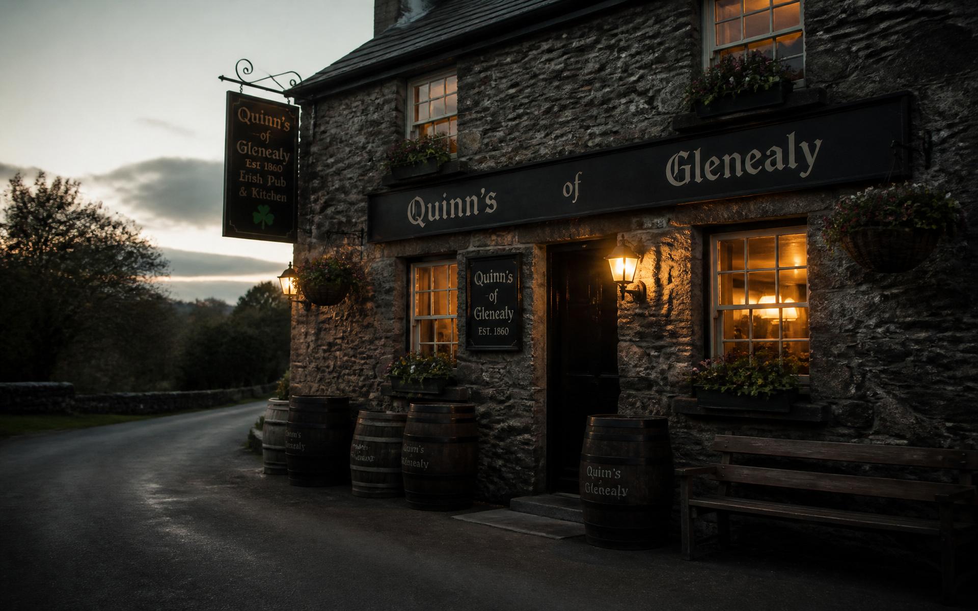 Traditional rural Irish pub at dusk